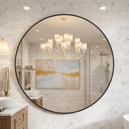 GarveeHome Black Circle Mirror for Bathroom, 30 Inch Aluminum Alloy Frame Round Mirror, High Definition Eco-Friendly Round Bathroom Mirror for Over Sink, Wall Mirror for Entryway, Bathroom, Vanity