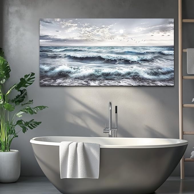 QIYILEXWART Canvas Wall Art For Living Room Large Wall Decor For Office Bedroom Decorations Watercolour Wall Pictures Ocean Waves Painting Artwork Room Ready To Hang