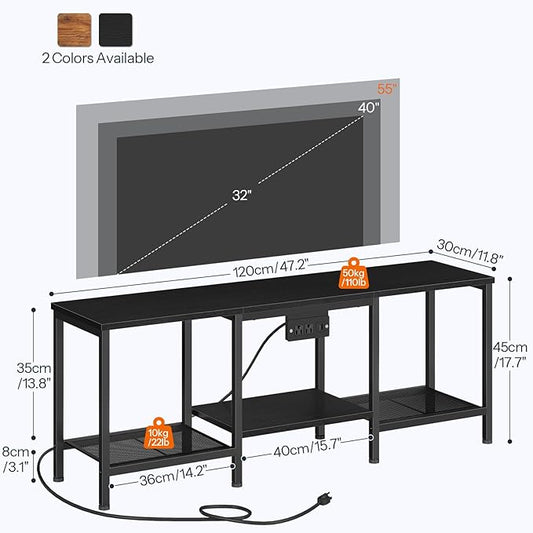 HOOBRO TV Stand with Charging Station to 55 Inches, LED Entertainment Center, Media TV Console Table with Open Storage Shelving for Living Room, Bedroom, Black BB122UDDS01