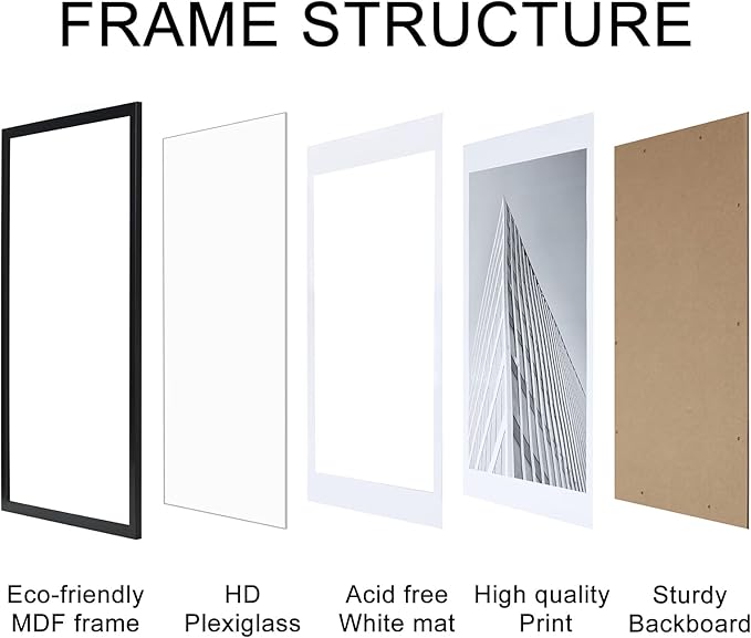 ELSKER&HOME 18x24 Poster Frame Black 3 Pack, Display Pictures 16x20 with Mat or 18x24 Photos without Mat Set of 3, Include 3 Wall Art Prints, Horizontal and Vertical Wall Mounting