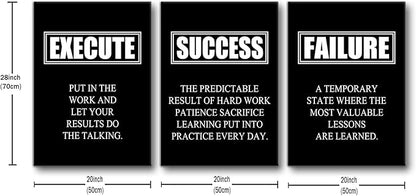 Motivational Wall Art Canvas Painting Decor Success Quote Execute Failure Definition 3 Pieces Black Inspirational Poster Positive Framed Artwork Prints Picture for Living Room Office [60''W x 28''H]