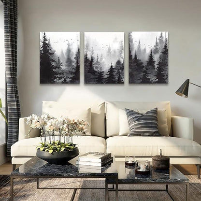 3-Piece Modern Abstract Art Prints, Black and White Forest Scenery, Canvas Wall Art for Living Room, Bedroom, Office, Home Wall Decor