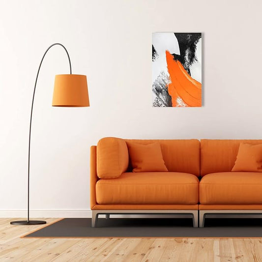 YPY Modern Abstract Canvas Wall Art: Grey Orange Hand Painted Oil Paintings for Wall Decorations, Minimalist Picture Print Poster Large Home Living Room Decor 16 x 24