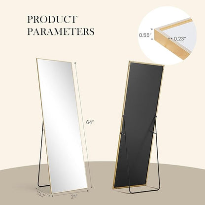 NEWBULIG Full Length Mirror, Full Body Floor Mirror with Aluminum Alloy Thin Frame, Wall or Standing Mirror for Bedroom, Living Room, Dressing Room