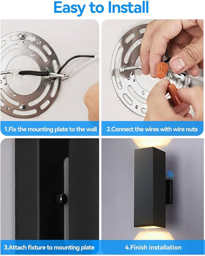 KIZON Dusk to Dawn Outdoor Lighting, Modern Outdoor Wall Light Up and Down Lights with LED Bulbs, Square Sconce Matte Black Exterior Lighting Fixture Wall Mount for House Porch, ETL Listed