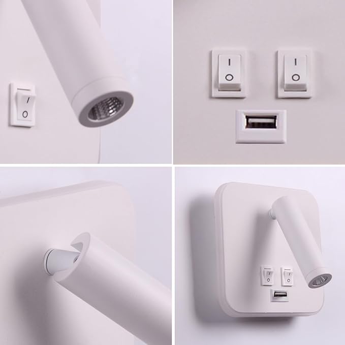 USB Charging Port Wall Wash Light White Bed LED with Interior Wall Adjustable Spotlight Reading lamp Wall lamp Bedroom Indoor Bedside Lamp 3000K (3W + 10W)
