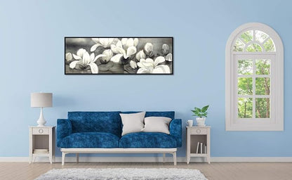 Wieco Art Framed Art Magnolia Flower Modern Canvas Prints Floral Prints Reproduction Pictures Artwork on Stretched and Framed Canvas Wall Art for Home Decoration Wall Decor Black