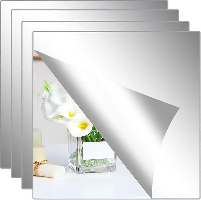 Abyssaly Mirror Stickers for Walls 10 Packs Self Adhesive Stick on Mirrors Tiles Small Peel and Stick Mirror Tiles 2mm Unbreakable Wall Mirrors Decorative Sheets for Kitchen 7.8''x7.8''