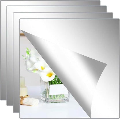 Abyssaly Mirror Stickers for Walls 10 Packs Self Adhesive Stick on Mirrors Tiles Small Peel and Stick Mirror Tiles 2mm Unbreakable Wall Mirrors Decorative Sheets for Kitchen 7.8''x7.8''