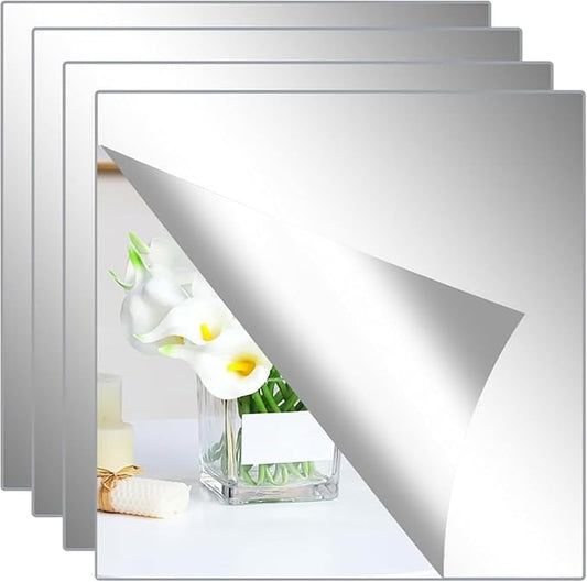Abyssaly Mirror Stickers for Walls 10 Packs Self Adhesive Stick on Mirrors Tiles Small Peel and Stick Mirror Tiles 2mm Unbreakable Wall Mirrors Decorative Sheets for Kitchen 7.8''x7.8''
