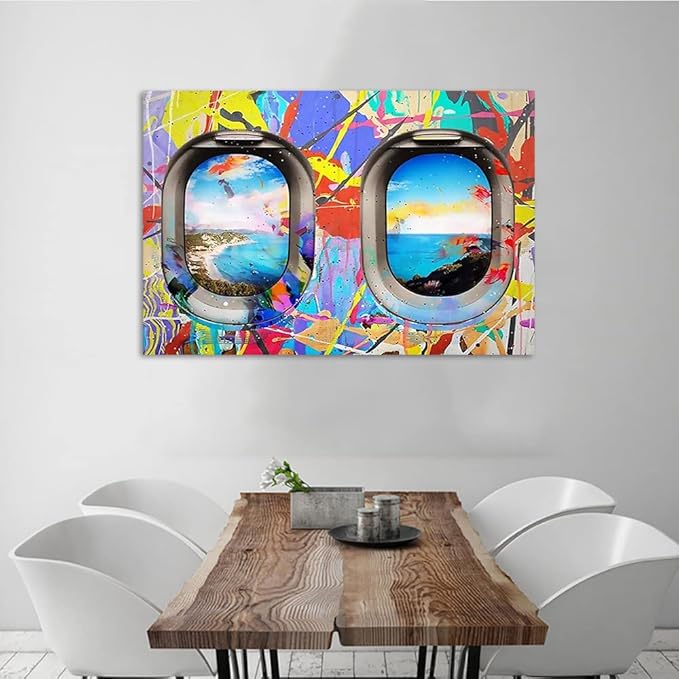 Yatsen Bridge Graffiti Wall Art, Landscape Vision Window Seat Canvas Picture Art Print, Modern Lifestyle Poster and Print, Funny Framed Wall Decor Ready to Hang 44x28 inches