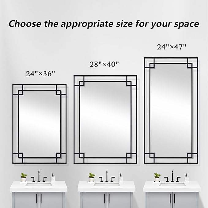 Chende 24''x47'' Large Living Room Mirror for Wall with Metal Frame, Modern Rectangular Black Mirror for Bathroom, Fireplace, Sofa, Horizontal/Vertical Hanging