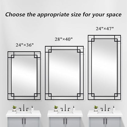 Chende 24''x47'' Large Living Room Mirror for Wall with Metal Frame, Modern Rectangular Black Mirror for Bathroom, Fireplace, Sofa, Horizontal/Vertical Hanging