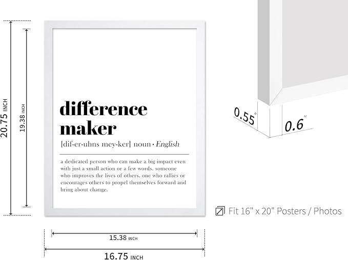 Poster Master Typography Poster - Dictionary Print - Definition of Difference Maker, Book Page - Gift for Teacher, Mentor, Friend - Wall Decor for Home, Classroom, Office, 16x20 White Framed