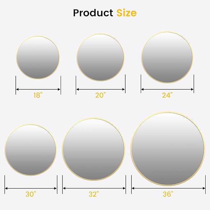 GarveeHome Gold Round Mirror for Wall 32 in, Aluminum Alloy Frame Round Mirror, High Definition Eco-Friendly Gold Circle Bathroom Mirror for Over Sink, Wall Mirror for Entryway, Bathroom, Vanity