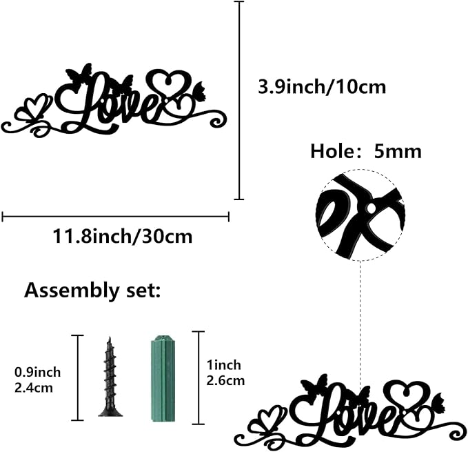 CREATCABIN Love Metal Wall Decor Black Word Sign Wall Hanging Decor Butterfly Iron Wall Art Silhouette Letter Sculpture Decoration Hollow Out Minimalist Ornament for Garden Home Balcony 12 x 4Inch