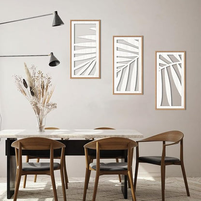 IARTTOP Tropical Palm Tree Leaf Wood Wall Art White Framed 8x16 Inch Set of 3 Hawaii Plant Leaves Wooden Wall Decor Minimalist Boho Artwork for Living room Bedroom Office