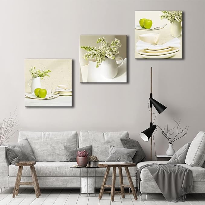 Wieco Art 3 Piece Floral Giclee Canvas Prints Wall Art Elegant Life Pictures Paintings for Living Room Kitchen Bathroom Home Decor Large Modern Gallery Wrapped Contemporary Pretty Flowers Artwork L
