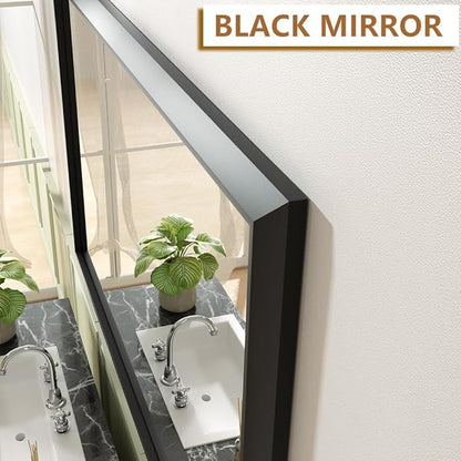 SMIROR Matte Black Bathroom Mirror for Over Sink 60x 36 inch, Metal Thick Frame Rectangle Vanity Mirror for Wall, Anti-Rust, Horizontally or Vertically Mounted