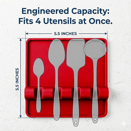 Cooler Kitchen Red Silicone Spoon Rest for Stove Top with Drip Pad (Two Pack) - Heat-Resistant, BPA-Free Utensil Rest & Spoon Holder for Kitchen Counter - Grill Utensil Holder for Spatulas