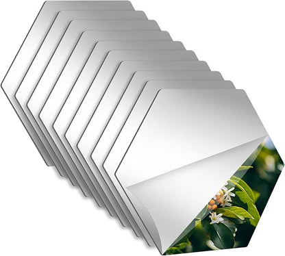 LXCREAT Hexagon Self Adhesive Stick on Mirror for Wall, Small Unbreakable Acrylic Mirrors Tiles 11.8x11.8 Inch 10PCS, Flexible Full Length Peel and Stick Mirror for Bathroom Gym Home Door Decor