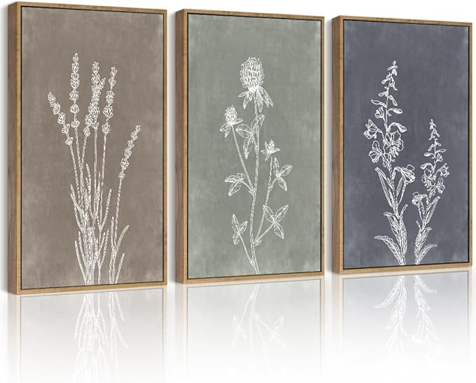 Drsoum Vintage Boho Flower Wall Art Framed Retro Botanical Floral Wall Prints Wildflower Neutral Rustic Bohemain Artwork Bedroom Ready to Hang 11x14in Natural Framed