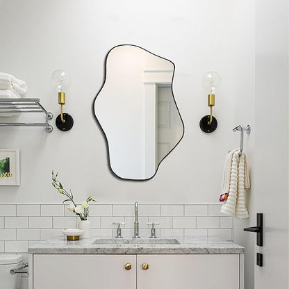 Irregular Wall Mirror, 21"x14" Asymmetrical Mirrors, Modern Frameless Mirror for Wall, Unique Shaped Mirrors for Living Room Bathroom Bedroom Hallway Entryway Fireplace