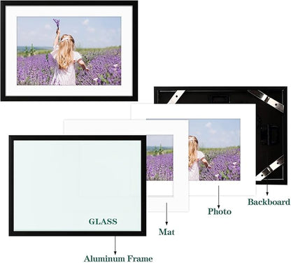 Golden State Art, Gallery Wall Frame Set of 6 - Black 5x7 Aluminum Photo Frames with Mat for 4x6 Pictures - 5 x 7 inch Metal Frame with Real Glass Cover - Elegant Home or Office Decor