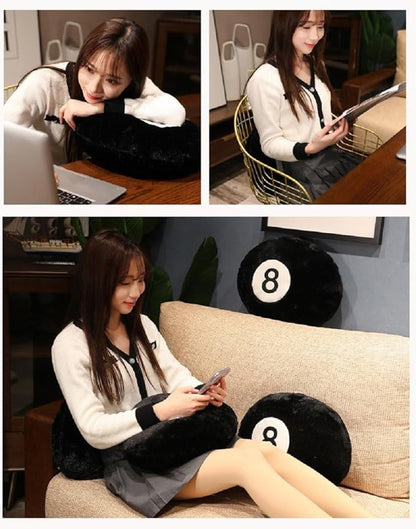 Cyprinus Carpio Emulation Black Billiards 8 Ball Stuffed Pillow, Soft Round Sleeping Cushion for Home Bed Sofa Couch Decor (1, 20 * 20 Inch)