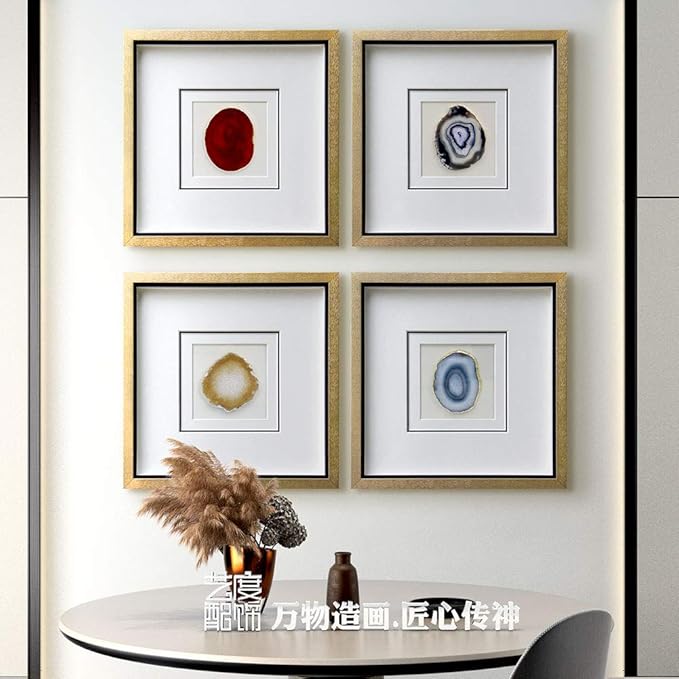 Handmade 40x40cm Gold Edge Agate 3d Wall Art with Shadow Box Frame Front Glass for Living Room Bedroom Decoration