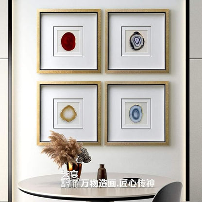 Handmade 40x40cm Gold Edge Agate 3d Wall Art with Shadow Box Frame Front Glass for Living Room Bedroom Decoration