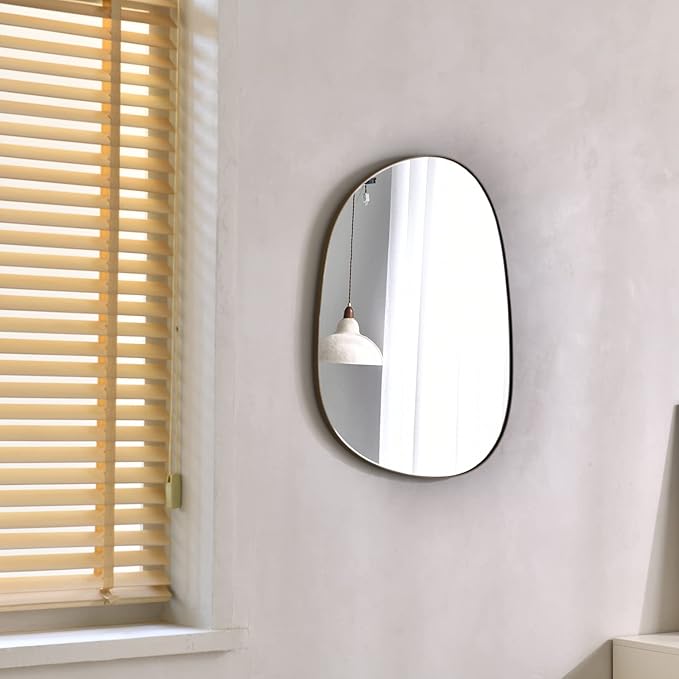 ELEHUME Asymmetrical Mirror for Wall Decor 23"*30", Modern Brass Framed Wall Mirror for Living Room Bathroom Bedroom Entryway ELE-STOU-0064G