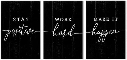 Inspirational Quotes Office Wall Art: Motivational Poster Positive Sayings Office Wall Decor, 3 Piece Black Motivation Picture Inspirational Prints 8x12"