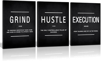 KAWAHONE Inspirational Quotes Poster Framed, Motivational Canvas Painting Print Picture Wall Grind Hustle Execution Art Positive Sayings Artwork for Home Office Workplace Large Ready to Hang
