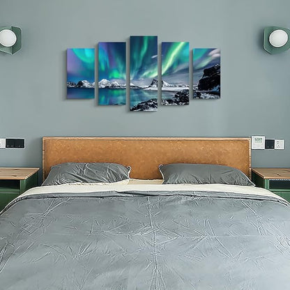 Large Canvas Wall Art Set - Blue Aurora Scenery Paintings for Living Room, Bedroom & Office - Modern Canvas Art Prints Ready to Hang - 5 Piece Set