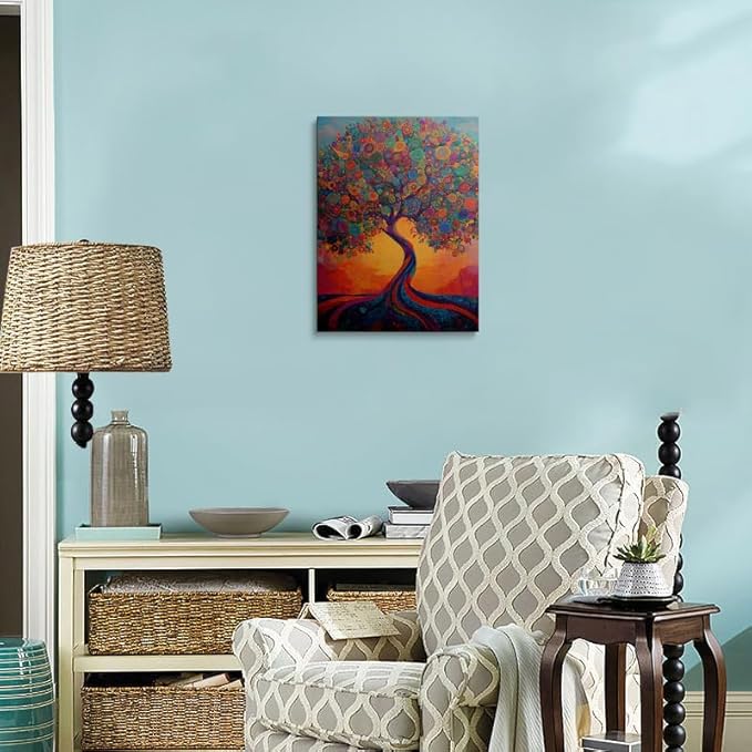 Abstract Tree of Life Canvas Wall Art Colorful Graffiti Tree Decor painting Pictures Modern Landscape Trees Posters Prints for living room Bathroom Bedroom Office Hallway Home Decoration12x16 Inches