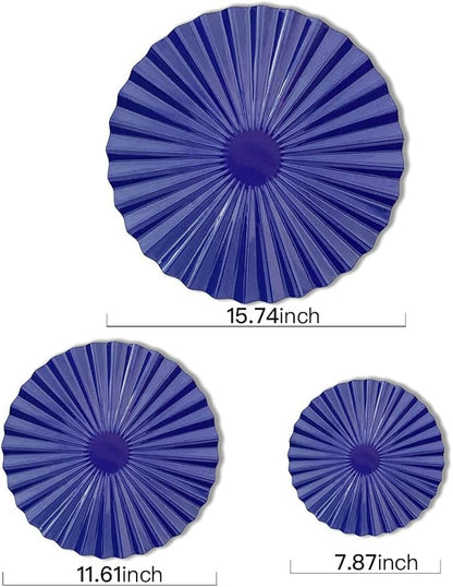ITrixgan 7 Pieces Deep Blue Wall Art Round Metal Modern Accent Large Sunburst Hanging Decorations Above Bed TV for Home Office Bedroom Living Room