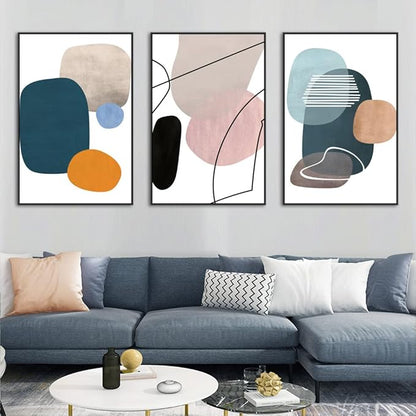 MPLONG Wall Art 3 Pieces Of Framed Decorative Paintings Abstract Simple Orange White Blue And Other Color Blocks Wall Art Canvas Prints Wall Decor Gifts Size 16" x 24" x 3 Panels