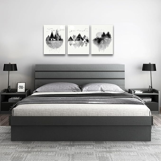 Lapremoly Black And White Geometry Paintings Wall Art For Living Room Abstract Wall Decor For Bedroom Office Decorations Pictures Modern Framed Canvas Wall Art Posters 12x16 Inch 3 Piece