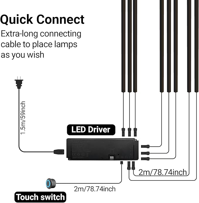 HAMRVL Black LED Recessed Lighting Kit - 8 PCS 3000K Warm White LED Strip Lights with Touch Control, Dimmable Self-Adhesive Wall Panel Lights for Wood Slat Wall Panels, Under Cabinet (Black Cover)