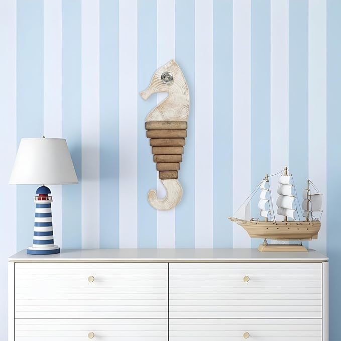 Handmade Driftwood Seahorse Nautical Wall Decor - 16.25" x 6" Wooden Rustic Coastal Wall Art for Living Room, Bedroom, Office, Bathroom - Ocean Beach Decoration (Squiggle)