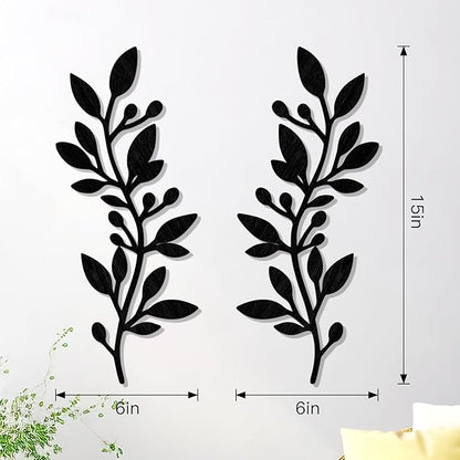 Zzbakress 2 Pcs Colorful Tree Leaf Wall Art Decor Vine Home Wall Decoration Olive Branch Leaf Wall Decor Large Wall Decor for Bedroom, Living Room, Wall Sculptures Indoor Outdoor (Black)