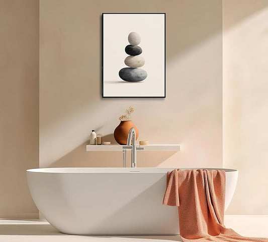 Stacked Rocks Canvas Wall Art Prints Posters Painting Framed Artwork Minimalist Wall Decor Modern Contemporary Zen Abstract Kitchen and Living Room Bedroom Office Home Decoration Gifts 16x24 Inches