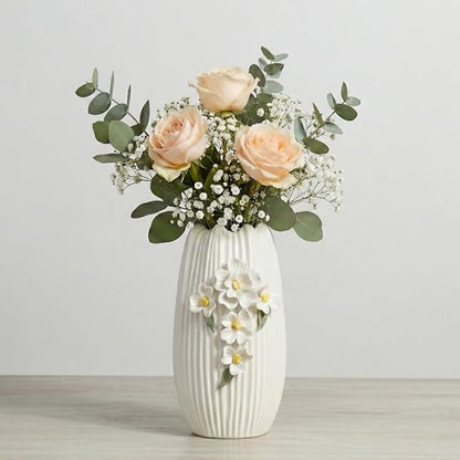 White Vase - Modern Boho Vases for Centerpieces, Minimalist Decorative Flower Vase for Pampas Grass, Dining Room Table, Shelf, Bathroom Decor, 9 Inch