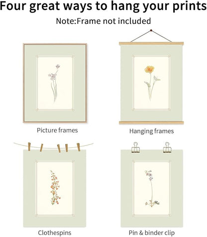 KBKBART Mint Green Floral Wall Art Set of 6 Unframed, Minimalist Abstract Flower Prints Watercolor Botanical Wildflower Wall Decor Canvas Painting, Boho Wall Decor for Bathroom, Living Room
