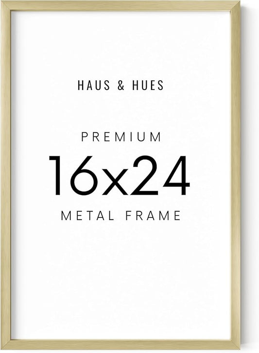 HAUS AND HUES 16x24 Gold Picture Frame - Modern Aluminum Wall Art Display - Lightweight 16x24 Frame for Posters, Prints, Photos - Ready-to-Hang Vertically & Horizontally