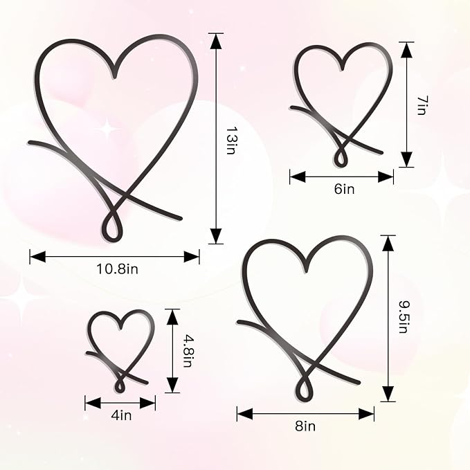 KOYILTD 4 Pcs Metal Heart Wall Art for Bedroom Modern Love Heart Wall Decor Metal Wall Decoration above Bed for Living Room Bathroom Office Wedding (Black, Romantic)