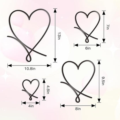 KOYILTD 4 Pcs Metal Heart Wall Art for Bedroom Modern Love Heart Wall Decor Metal Wall Decoration above Bed for Living Room Bathroom Office Wedding (Black, Romantic)