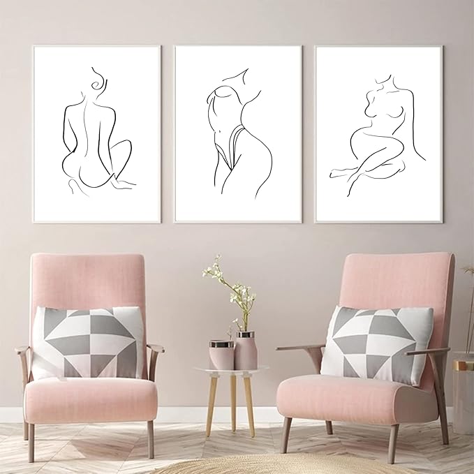 Minimalist Line Wall Art Woman Body Outline Wall Art Prints Women Figure Drawing Painting Body Line Art Wall Decor Female Wall Art Abstract Woman Silhouette Canvas Aesthetic 12x16x3 Inch Unframed