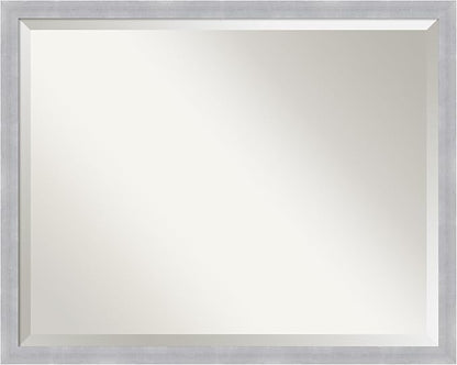 Amanti Art Silver Bathroom Mirror for Over Sink, 24x30 Grace Brushed Nickel Narrow Rectangle Vanity Mirror, Large Modern Frame, Hangs Horizonally and Vertically, Bathroom Wall Decor, Beveled Edge